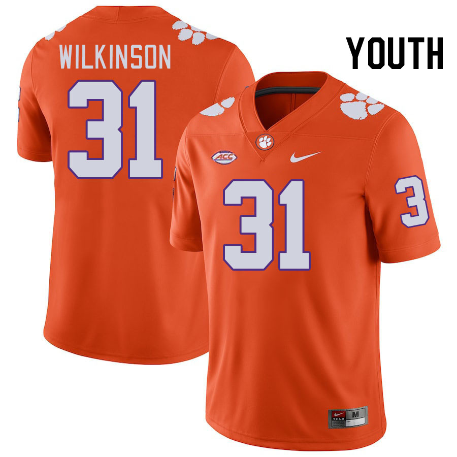 Youth #31 Joe Wilkinson Clemson Tigers College Football Jerseys Stitched-Orange